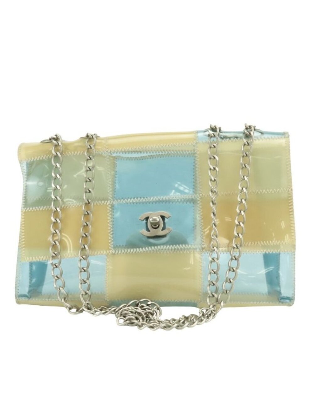Chanel Shoulder Bag CC Logo Vinyl Clear Beige Light Blue Crossbody Bag No 5